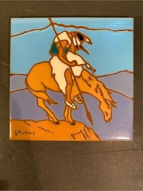 Vintage Handmade Trivet Southwestern Native American Themed Tile Art